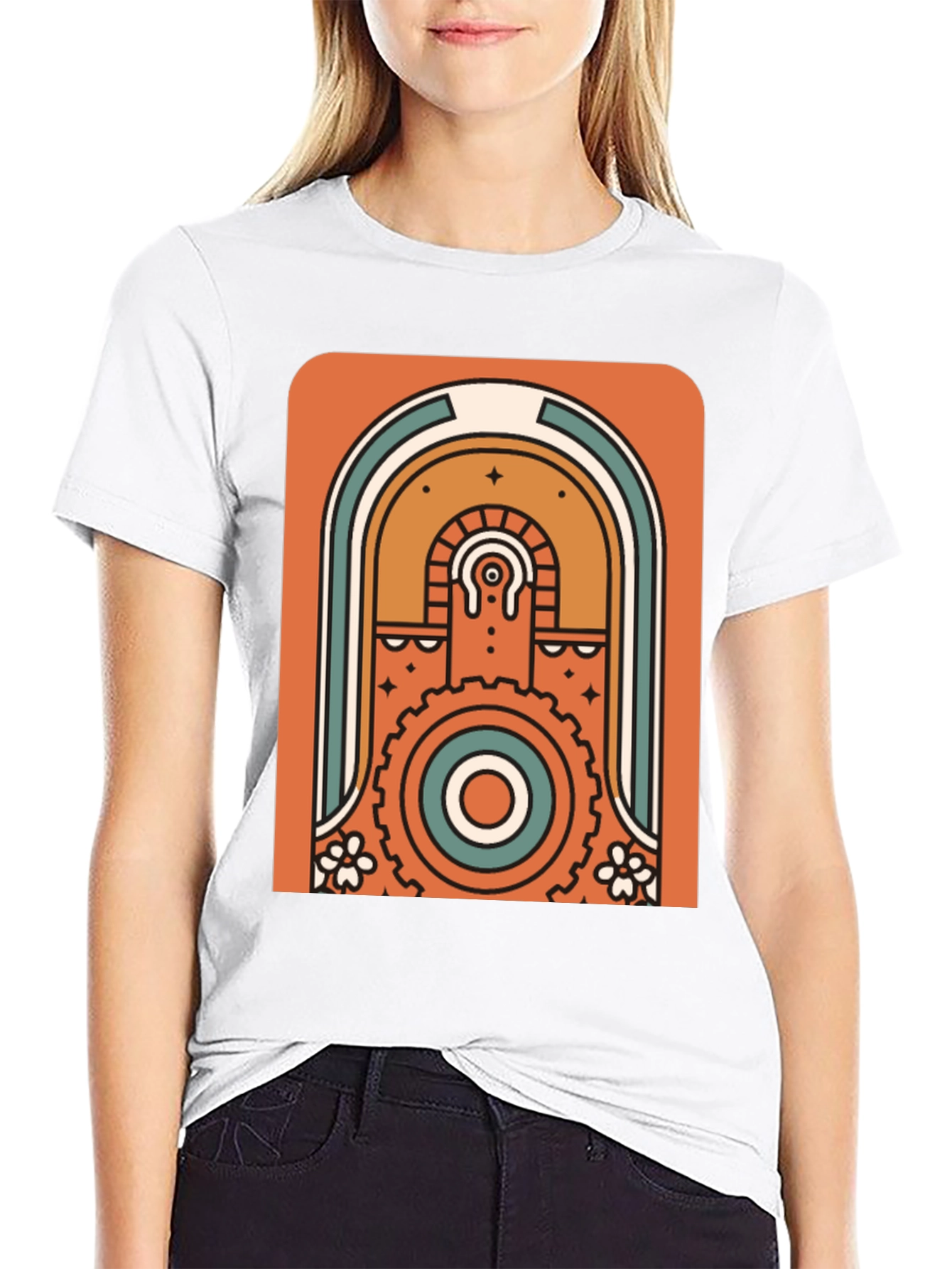 Retro Geometric Graphic T-Shirt - Black
