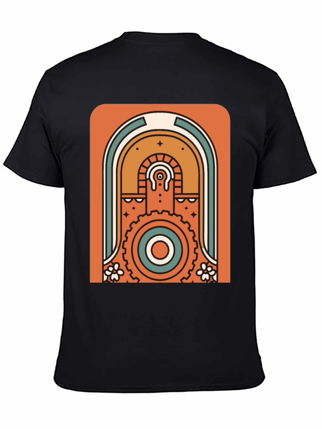 Retro Geometric Graphic T-Shirt - Black