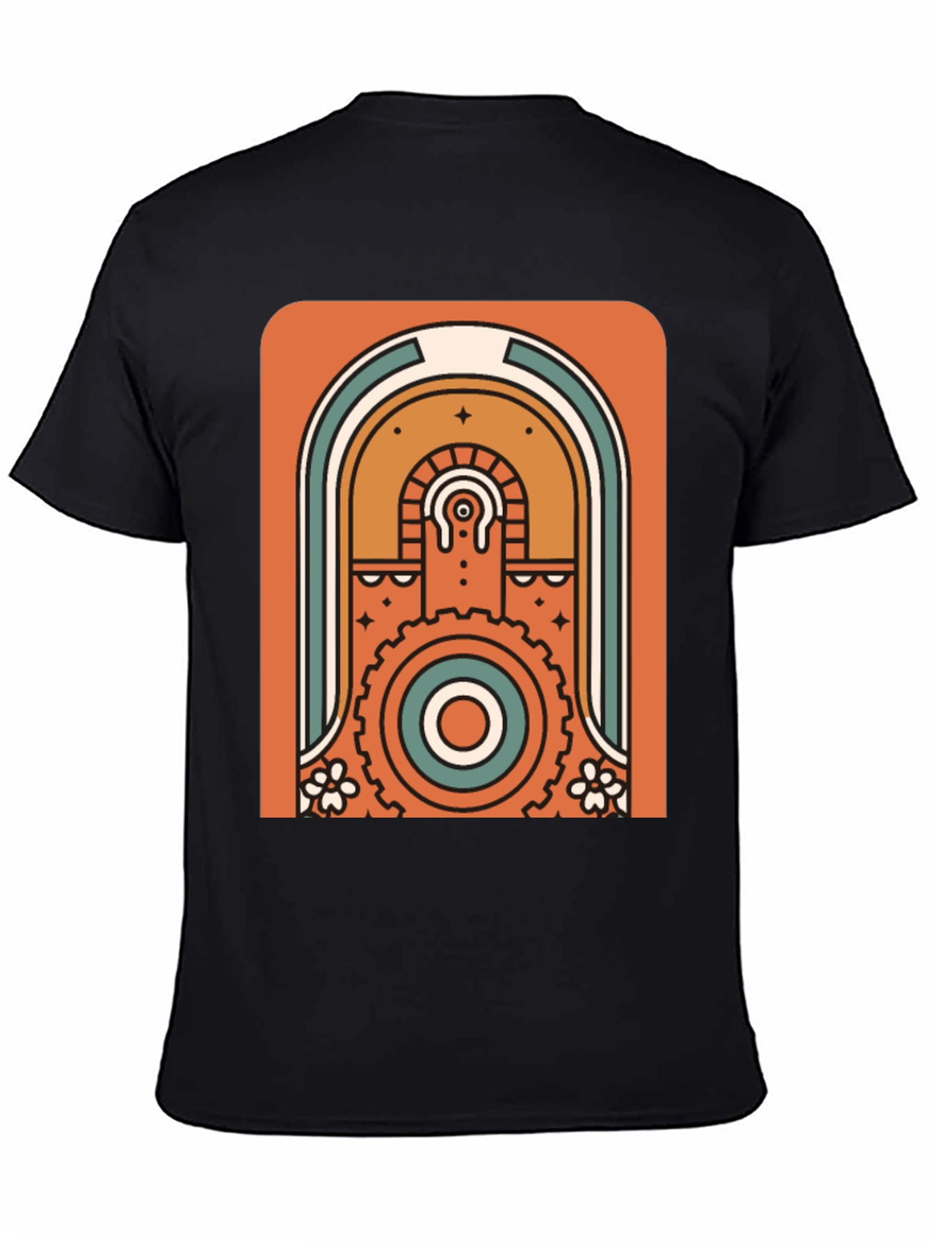 Retro Geometric Graphic T-Shirt - Black