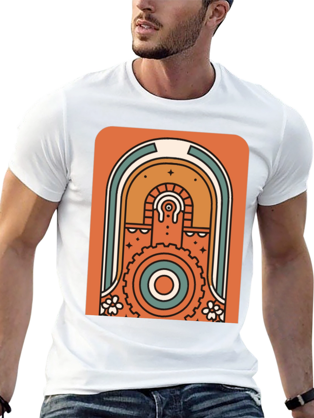 Retro Geometric Graphic T-Shirt - Black