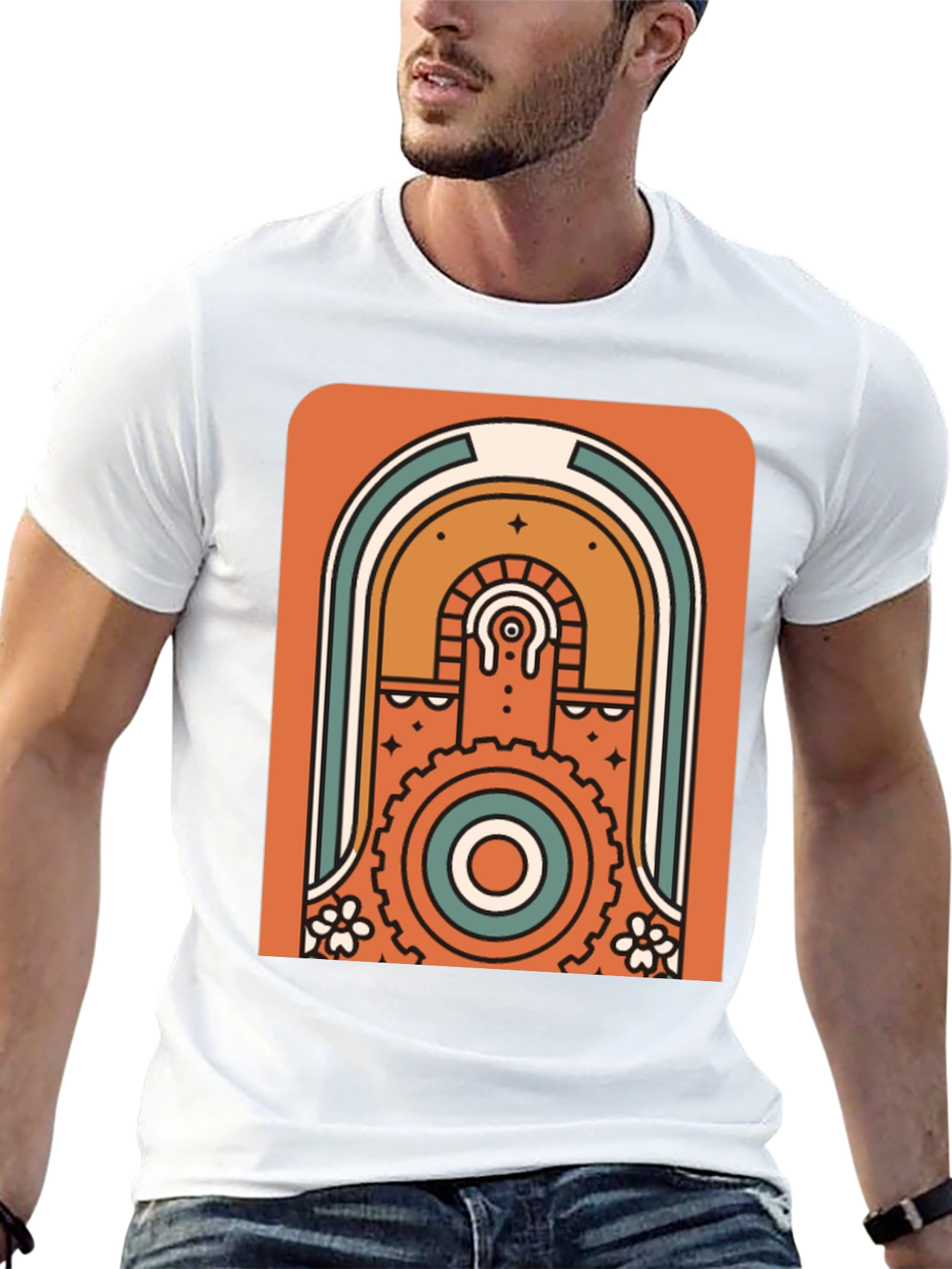 Retro Geometric Graphic T-Shirt - Black
