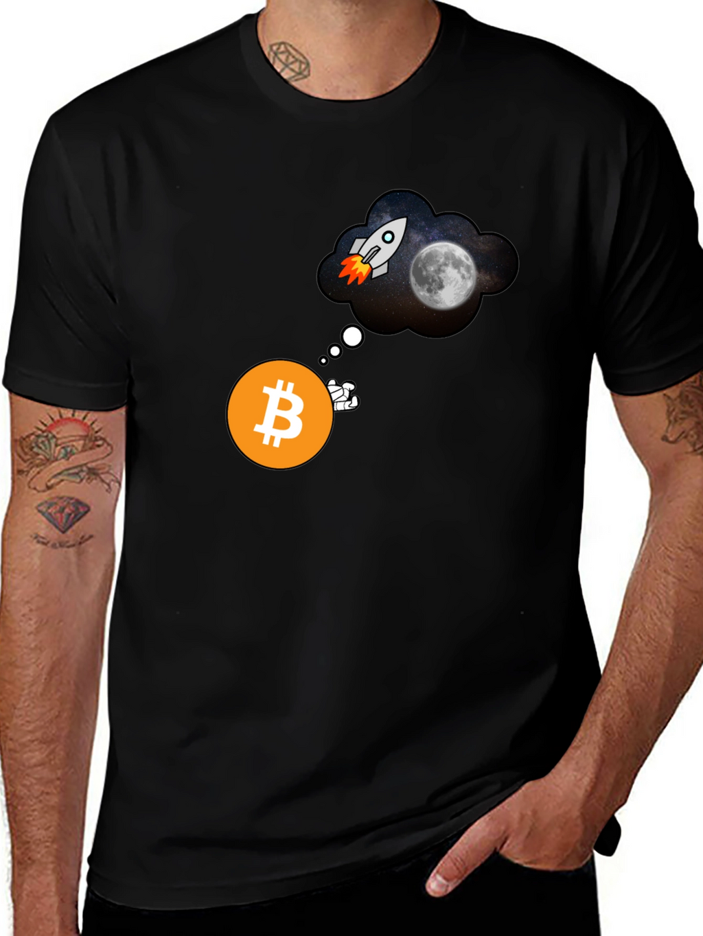 Bitcoin to the Moon Black T-Shirt Crypto HODL
