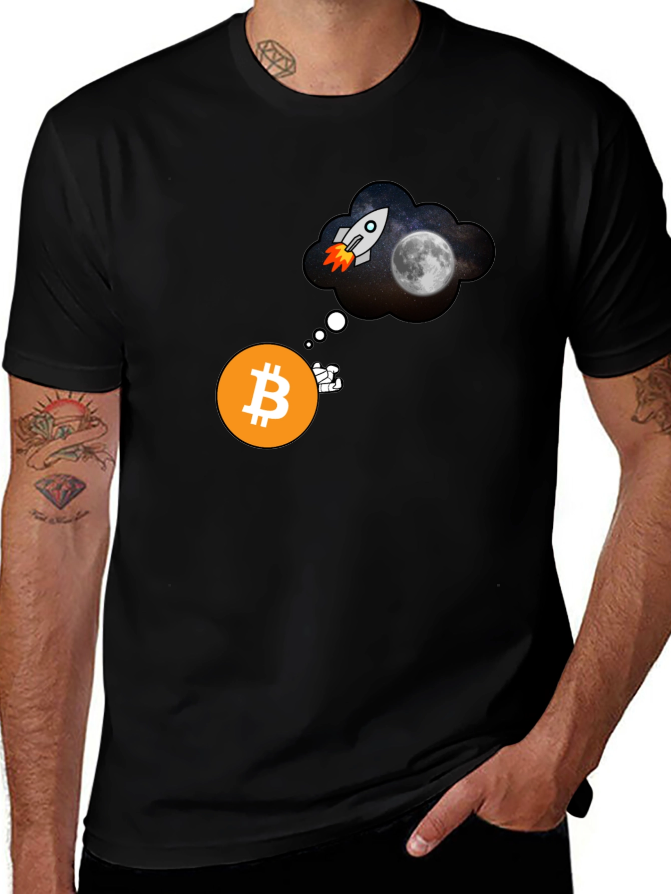Bitcoin to the Moon Black T-Shirt Crypto HODL