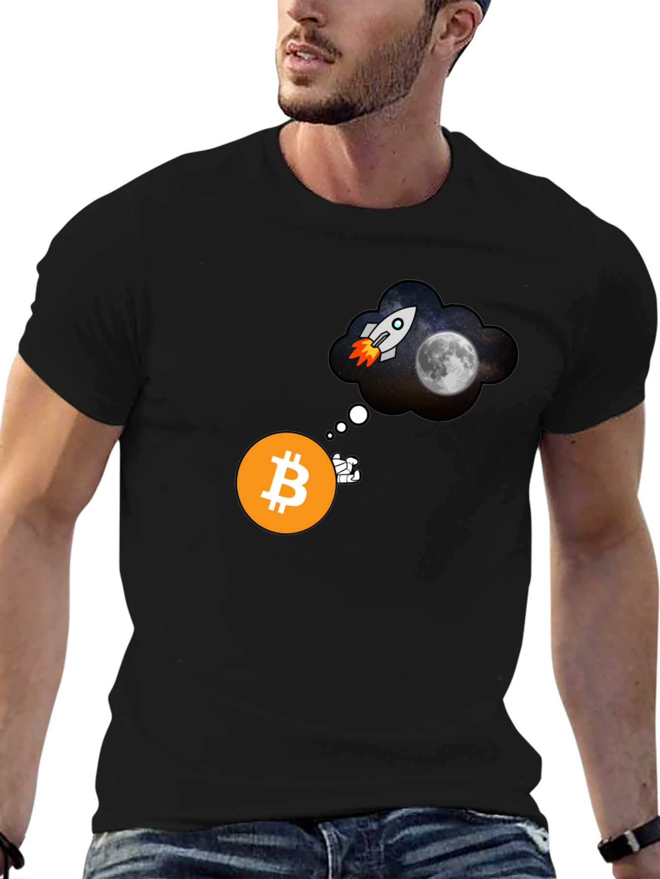 Bitcoin to the Moon Black T-Shirt Crypto HODL