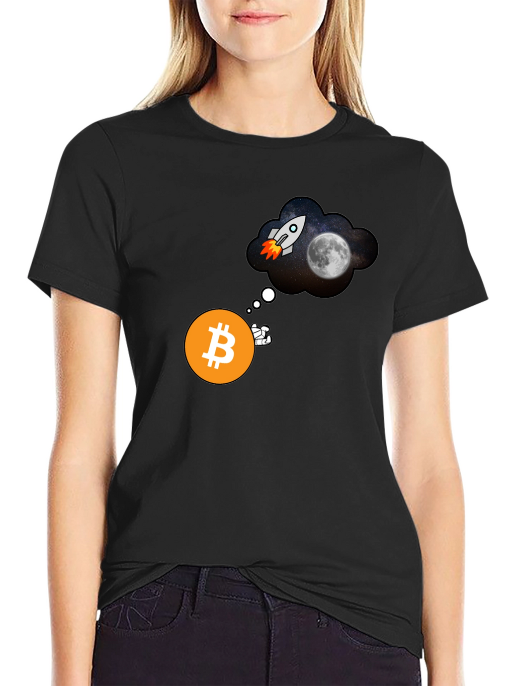 Bitcoin to the Moon Black T-Shirt Crypto HODL