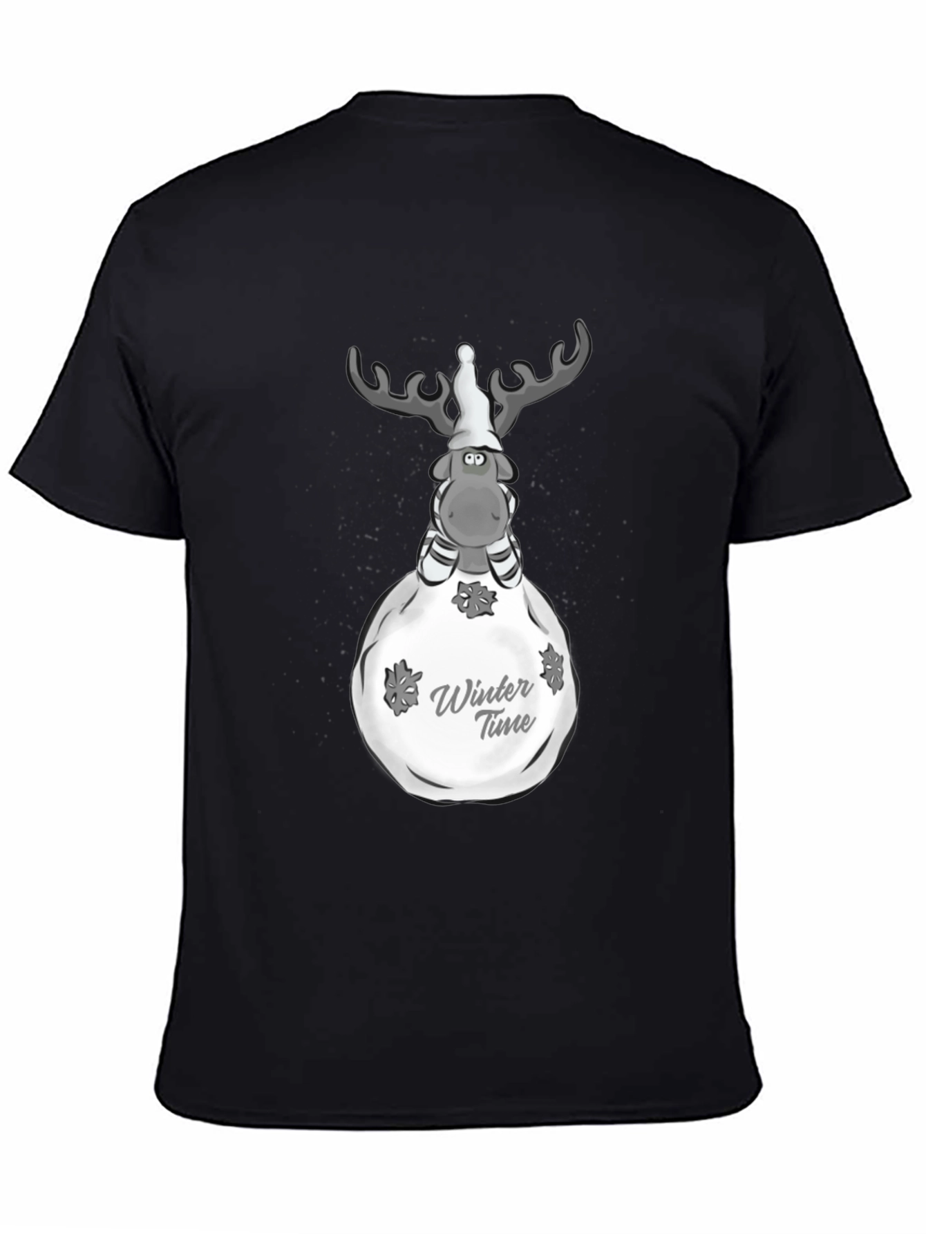 Winter Time Reindeer Graphic Tee - Black