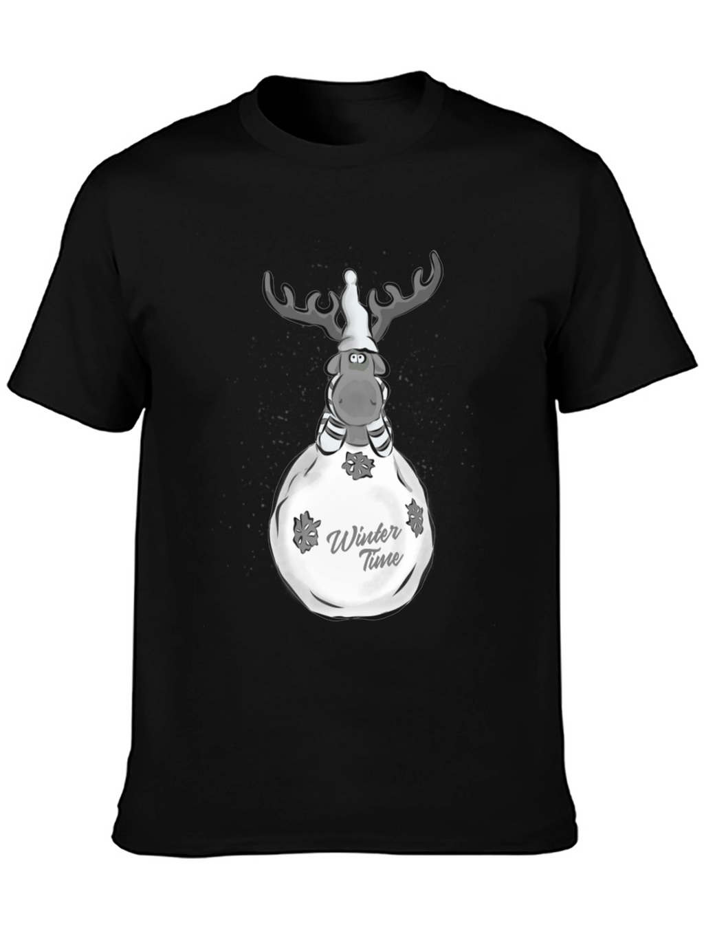 Winter Time Reindeer Graphic Tee - Black