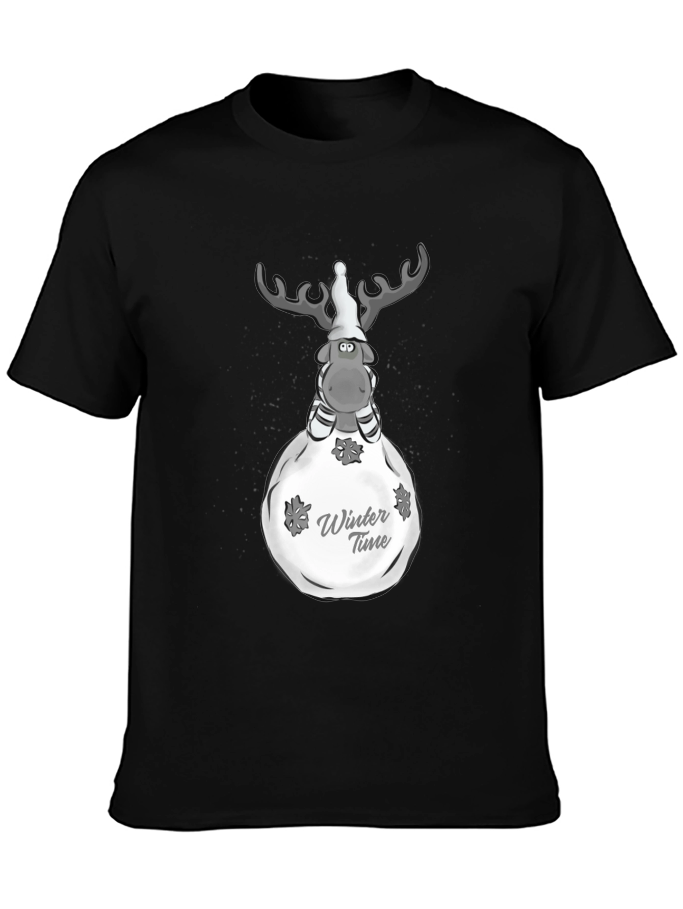 Winter Time Reindeer Graphic Tee - Black