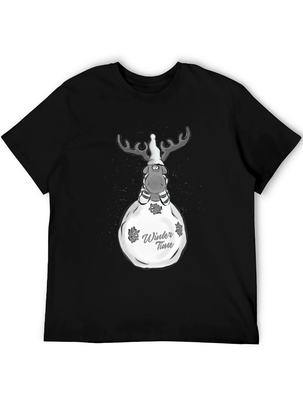 Winter Time Reindeer Graphic Tee - Black