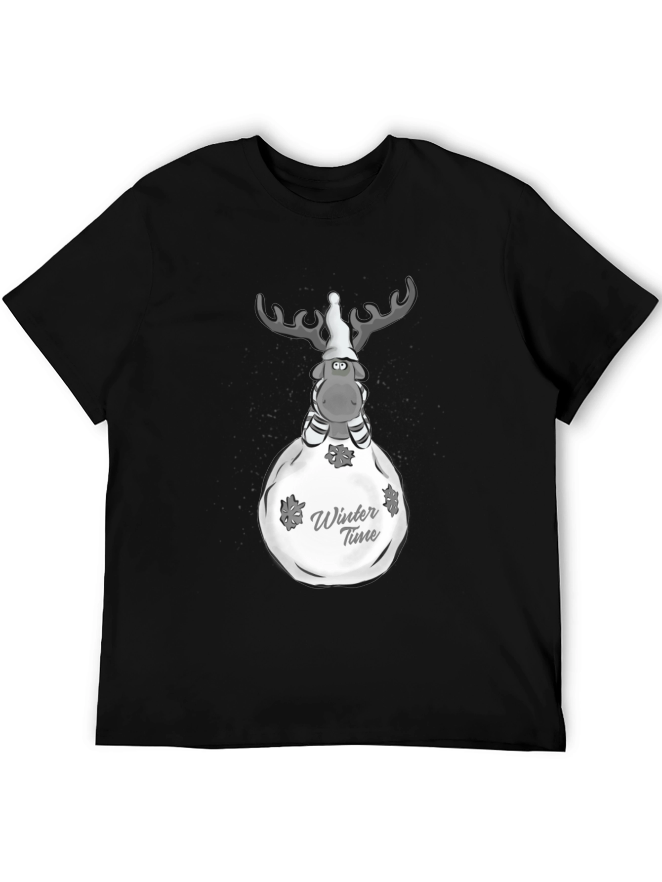 Winter Time Reindeer Graphic Tee - Black