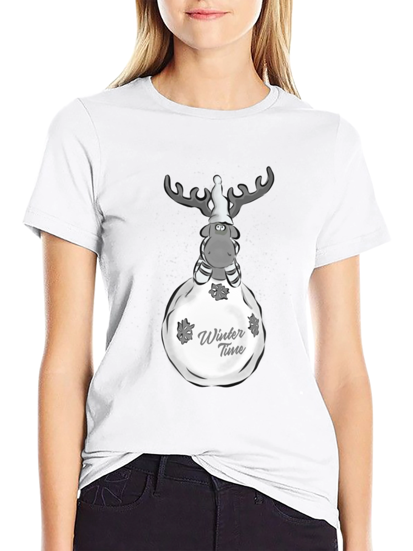 Winter Time Reindeer Graphic Tee - Black