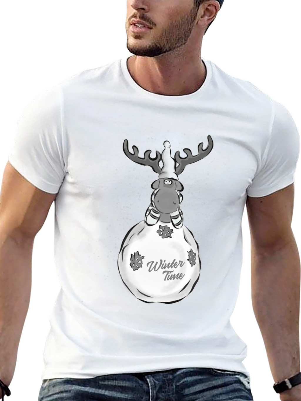 Winter Time Reindeer Graphic Tee - Black