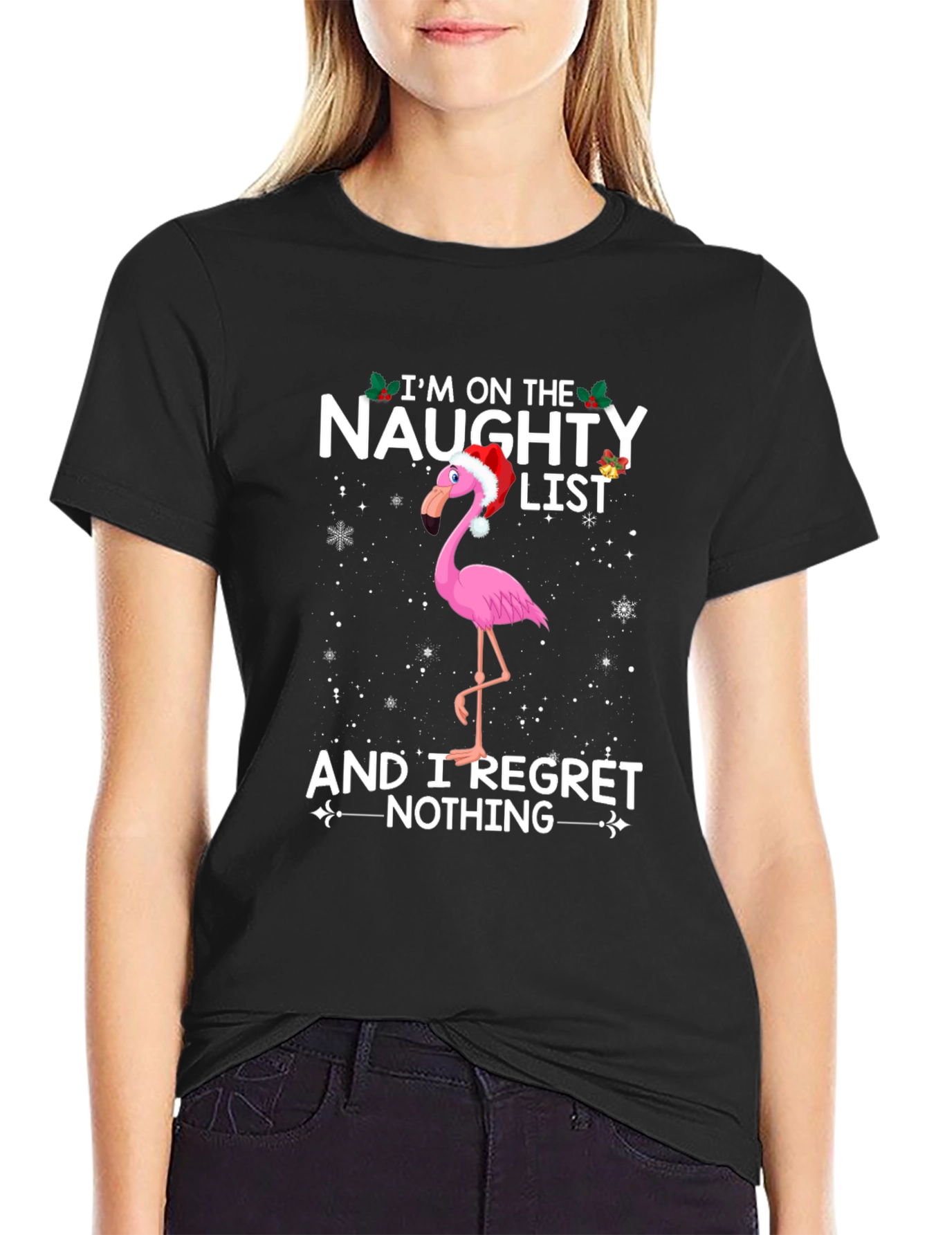 Naughty List Flamingo T-Shirt - Funny Holiday Graphic Tee