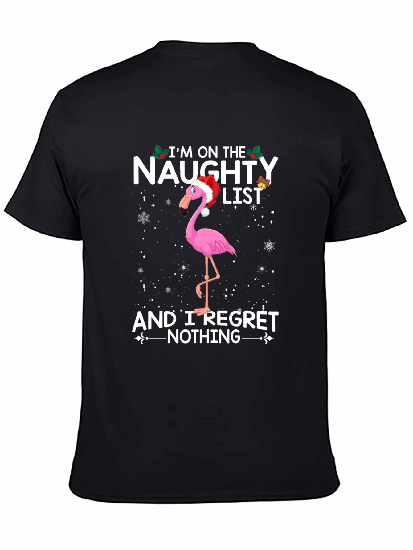 Naughty List Flamingo T-Shirt - Funny Holiday Graphic Tee