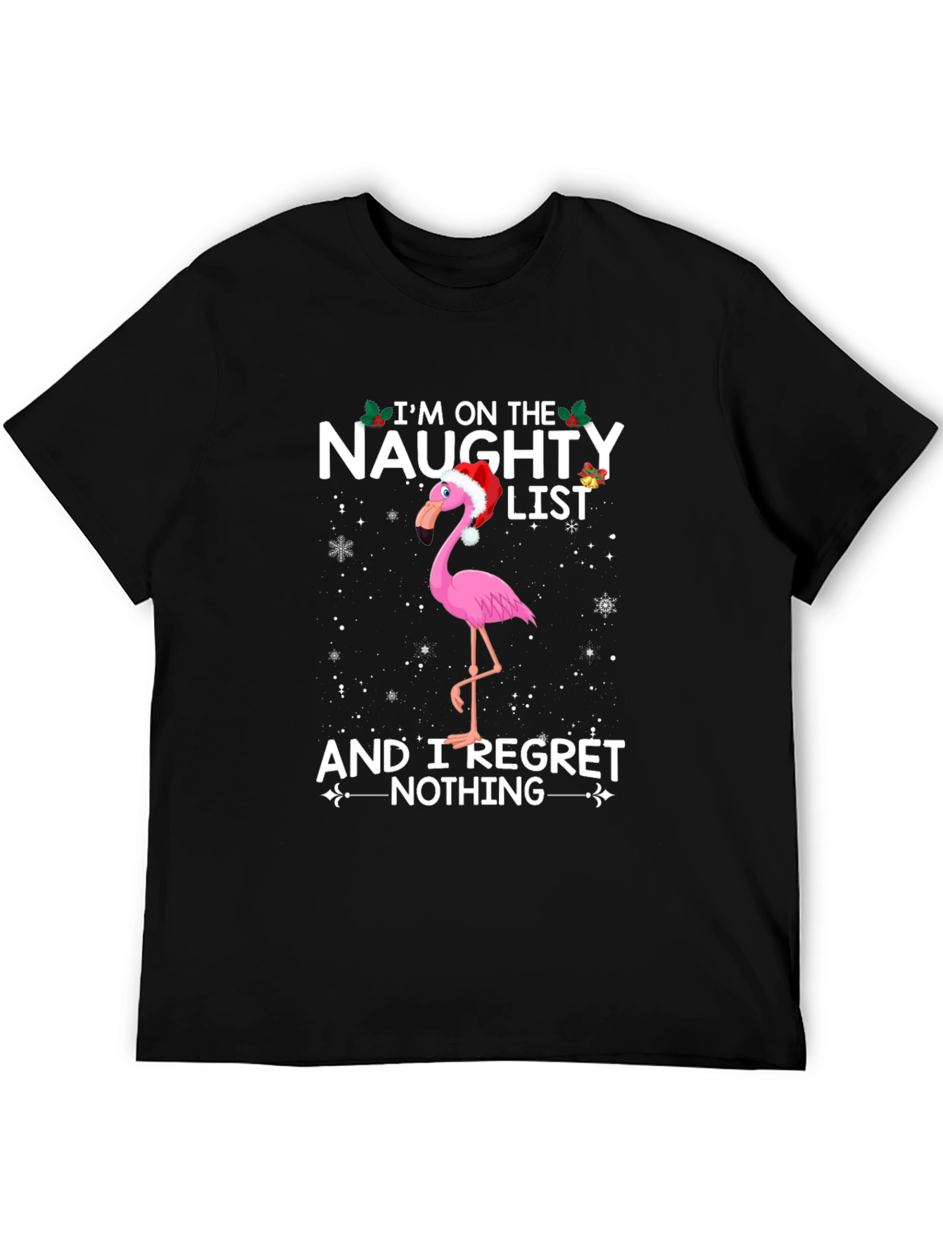 Naughty List Flamingo T-Shirt - Funny Holiday Graphic Tee
