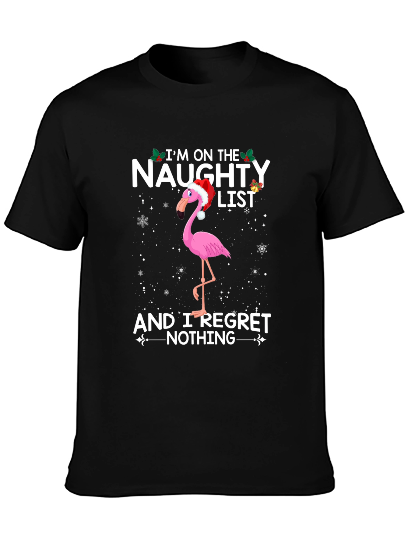 Naughty List Flamingo T-Shirt - Funny Holiday Graphic Tee