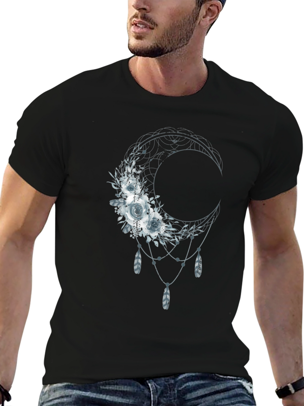 Floral Moon Graphic Tee - Dreamy Bohemian Shirt