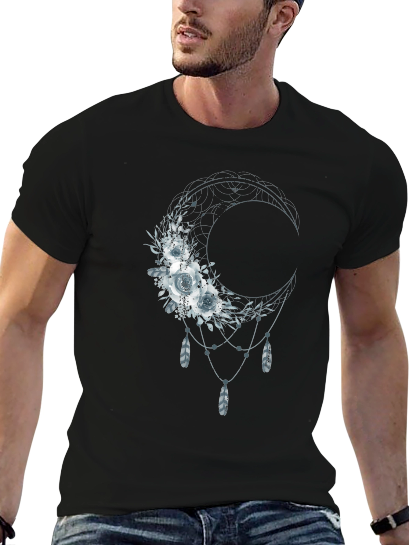 Floral Moon Graphic Tee - Dreamy Bohemian Shirt