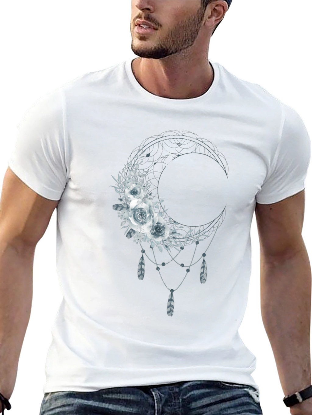Floral Moon Graphic Tee - Dreamy Bohemian Shirt