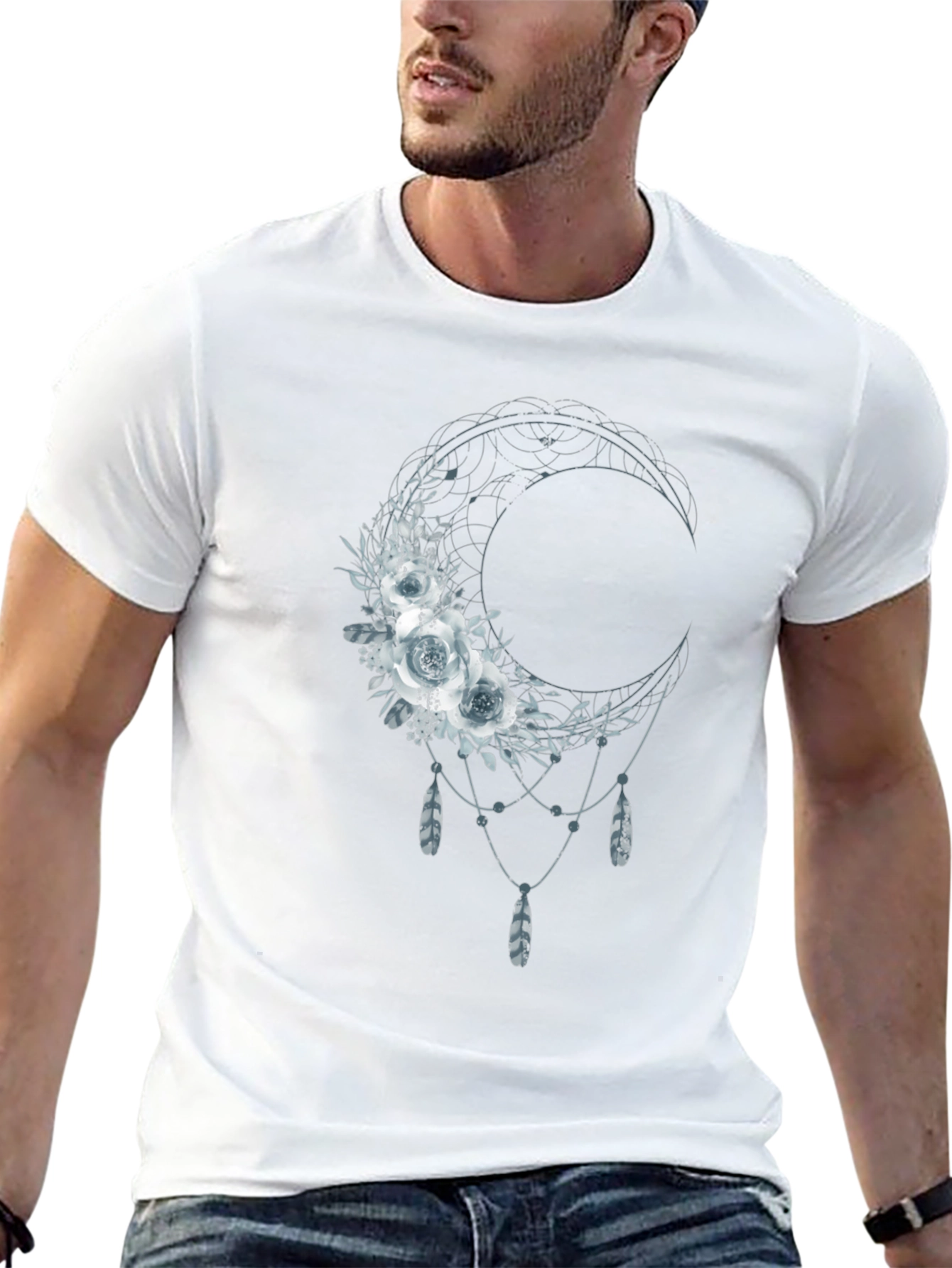 Floral Moon Graphic Tee - Dreamy Bohemian Shirt