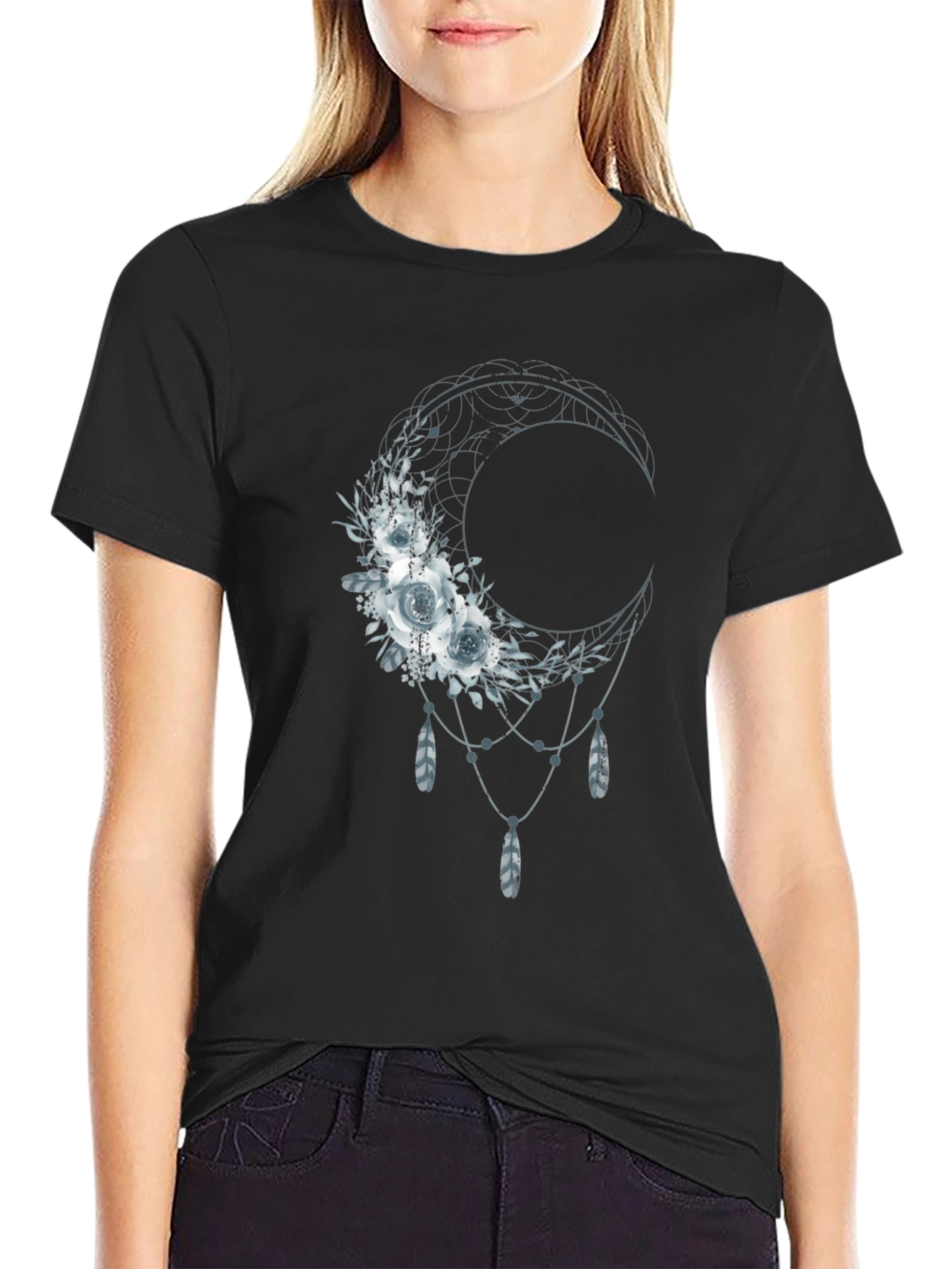 Floral Moon Graphic Tee - Dreamy Bohemian Shirt