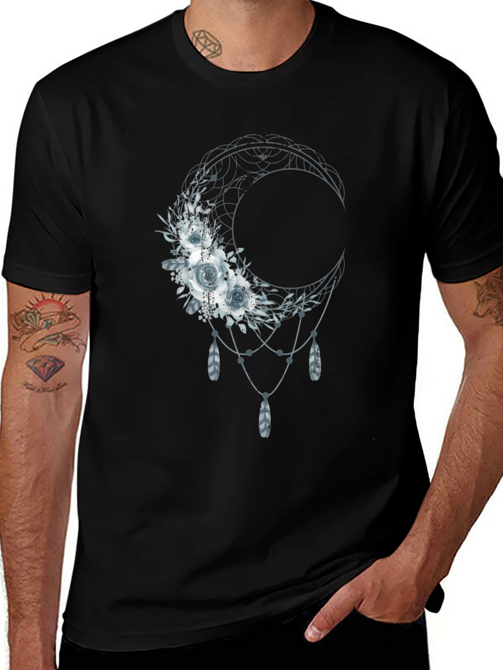 Floral Moon Graphic Tee - Dreamy Bohemian Shirt