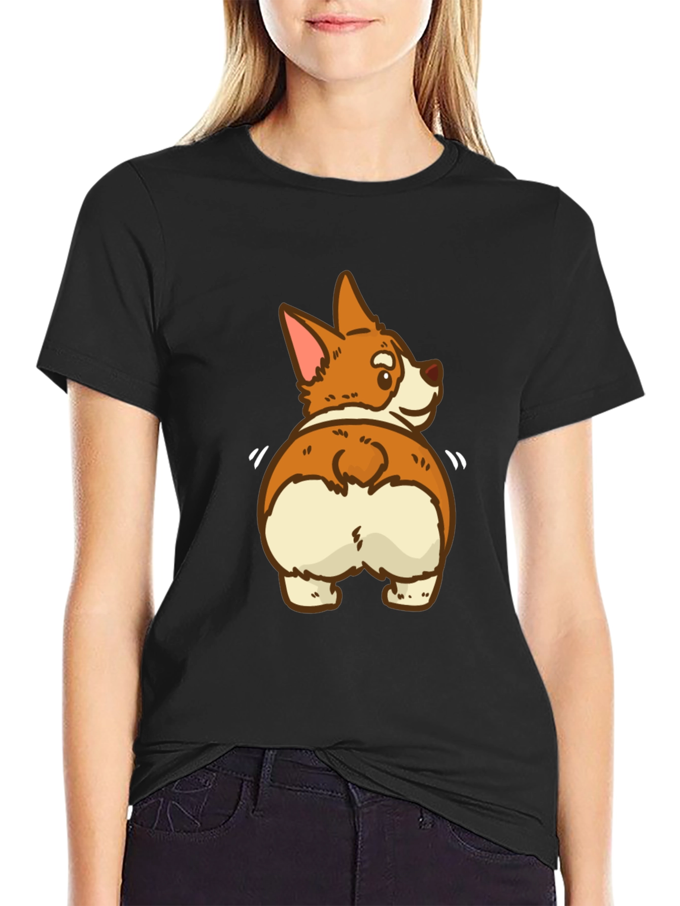 Funny Corgi Butt Black T-Shirt