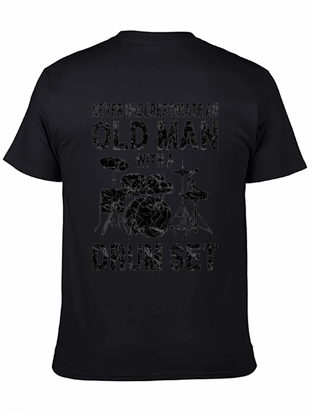 Old Man Drum Set T-Shirt - Black Graphic Tee