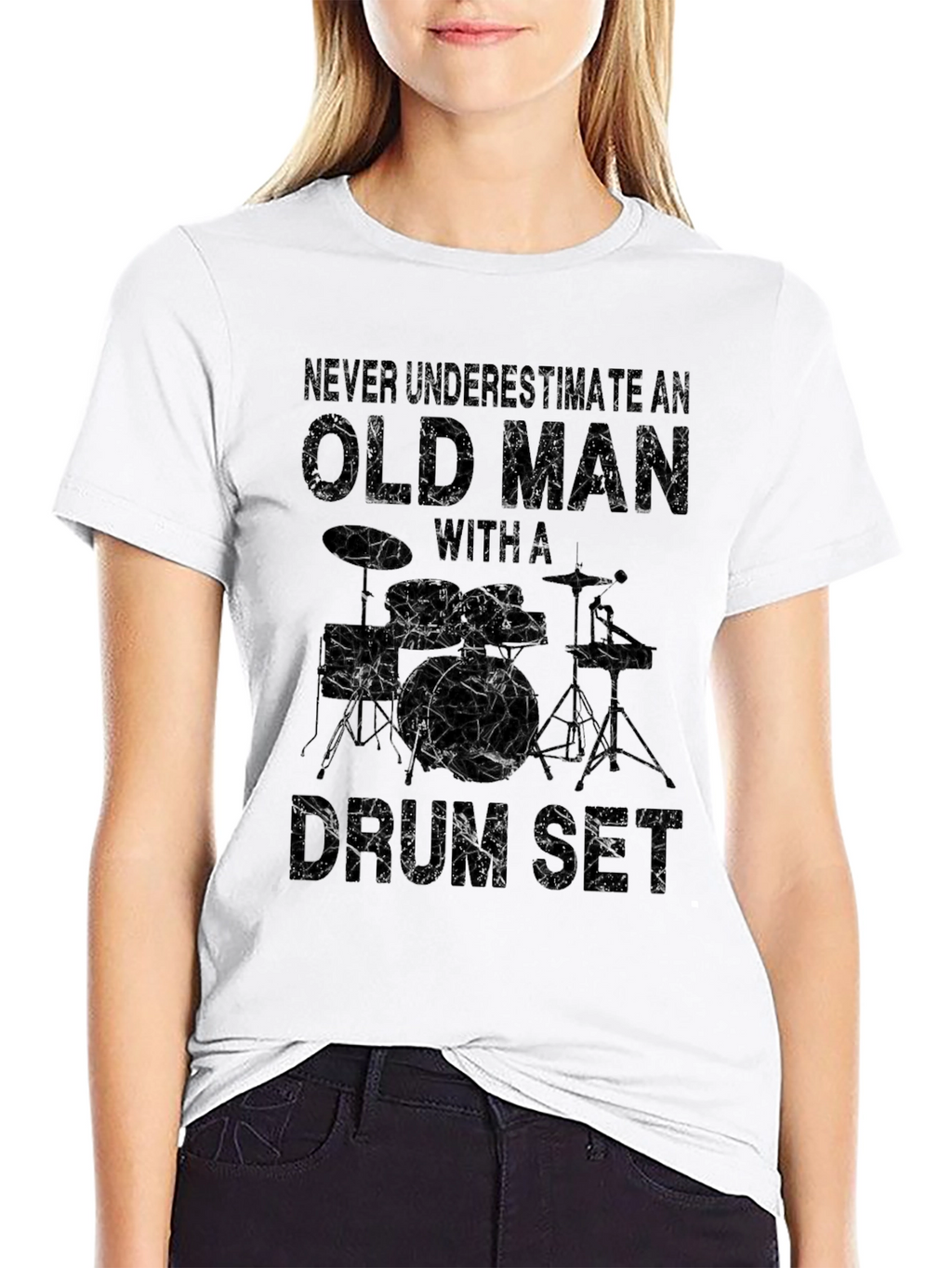 Old Man Drum Set T-Shirt - Black Graphic Tee