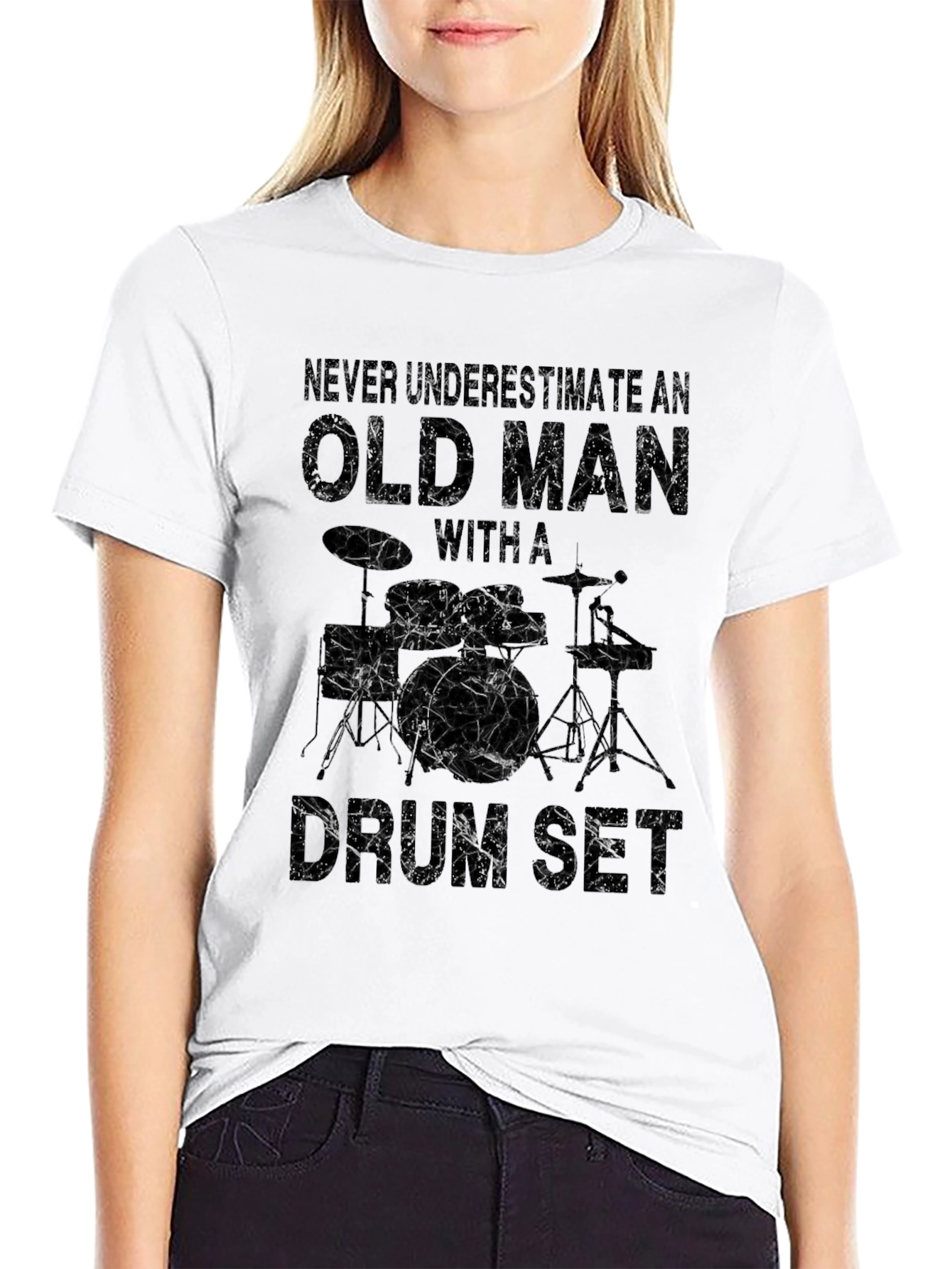 Old Man Drum Set T-Shirt - Black Graphic Tee