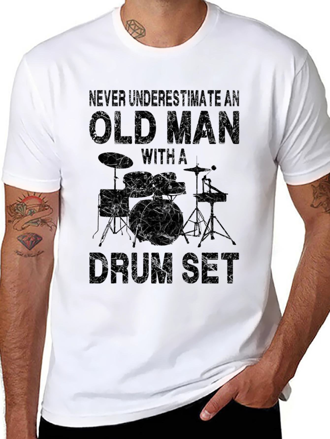 Old Man Drum Set T-Shirt - Black Graphic Tee