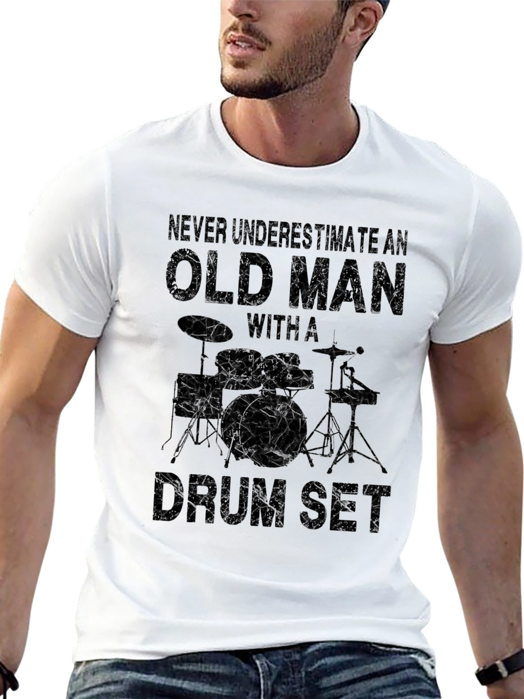 Old Man Drum Set T-Shirt - Black Graphic Tee