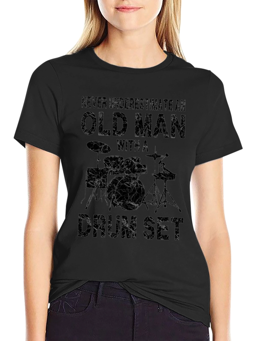Old Man Drum Set T-Shirt - Black Graphic Tee