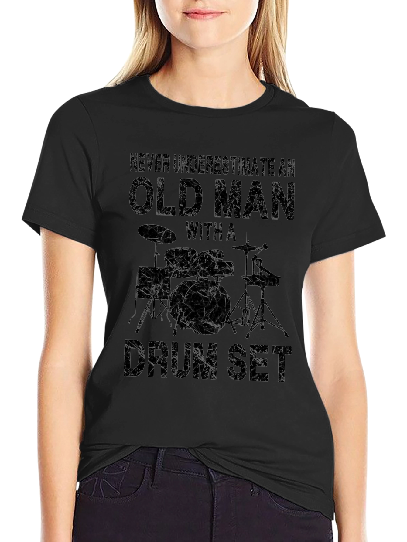 Old Man Drum Set T-Shirt - Black Graphic Tee