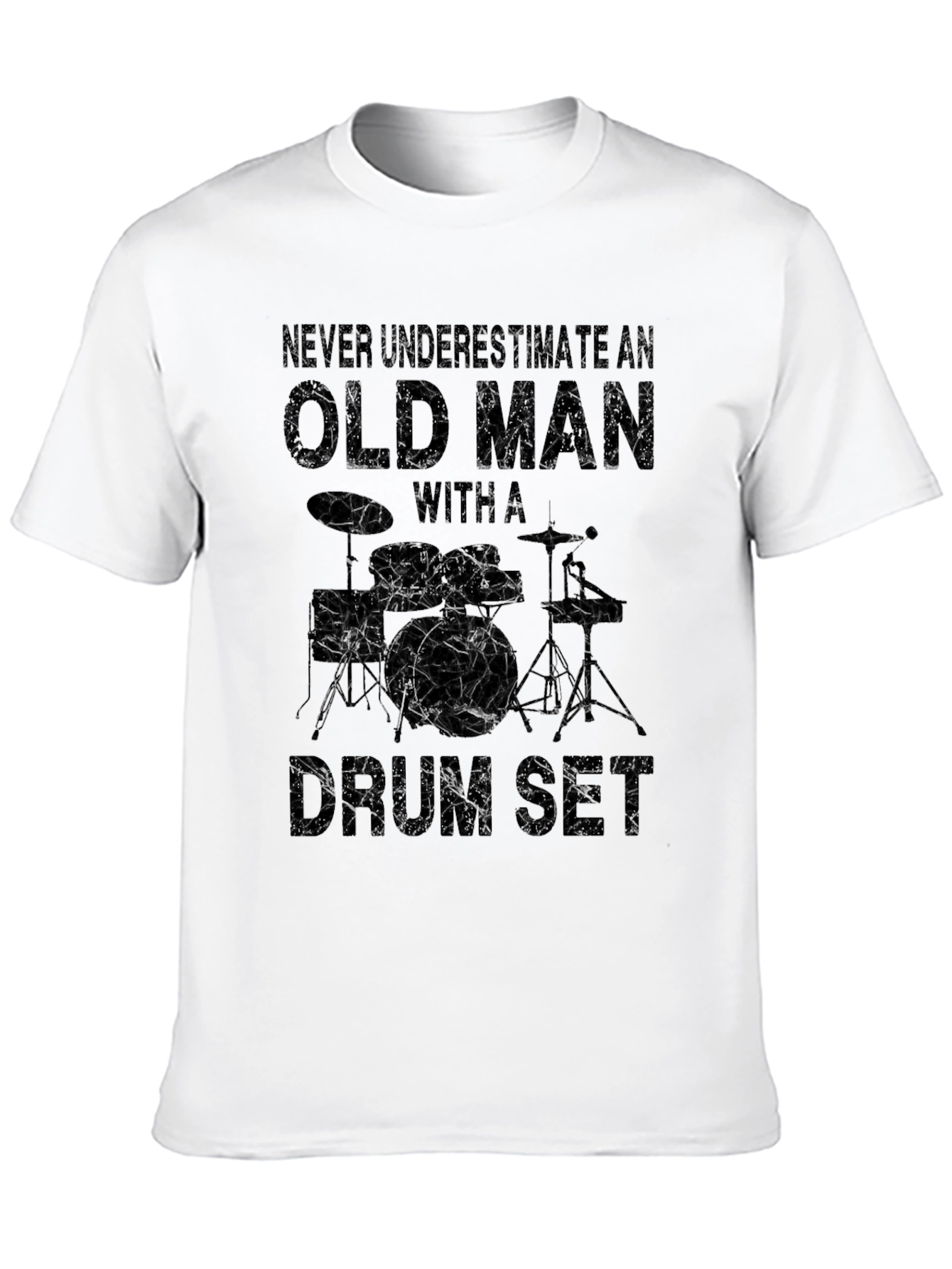 Old Man Drum Set T-Shirt - Black Graphic Tee