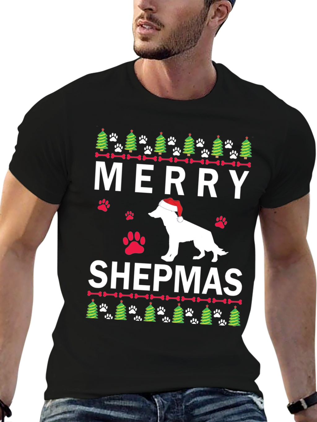 Merry Shepmas Christmas Dog T-Shirt