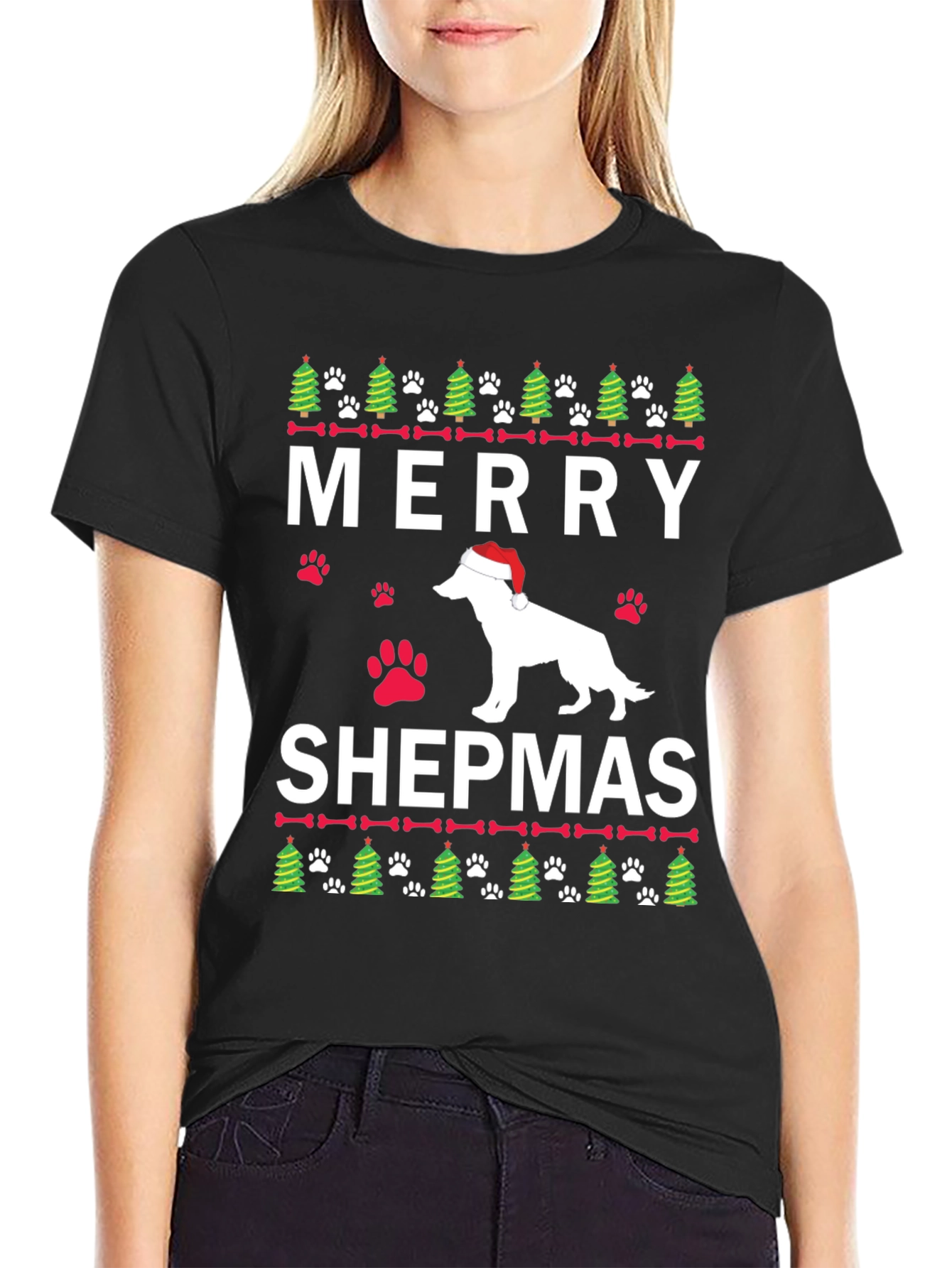 Merry Shepmas Christmas Dog T-Shirt
