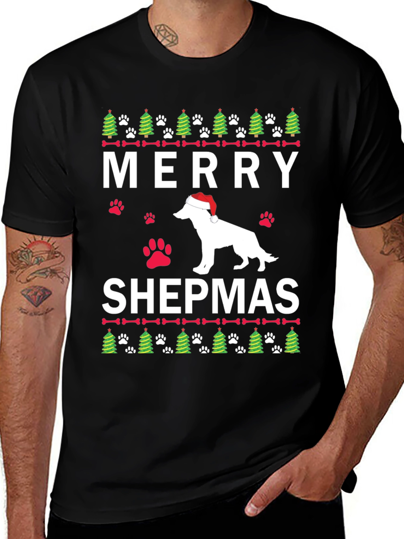 Merry Shepmas Christmas Dog T-Shirt