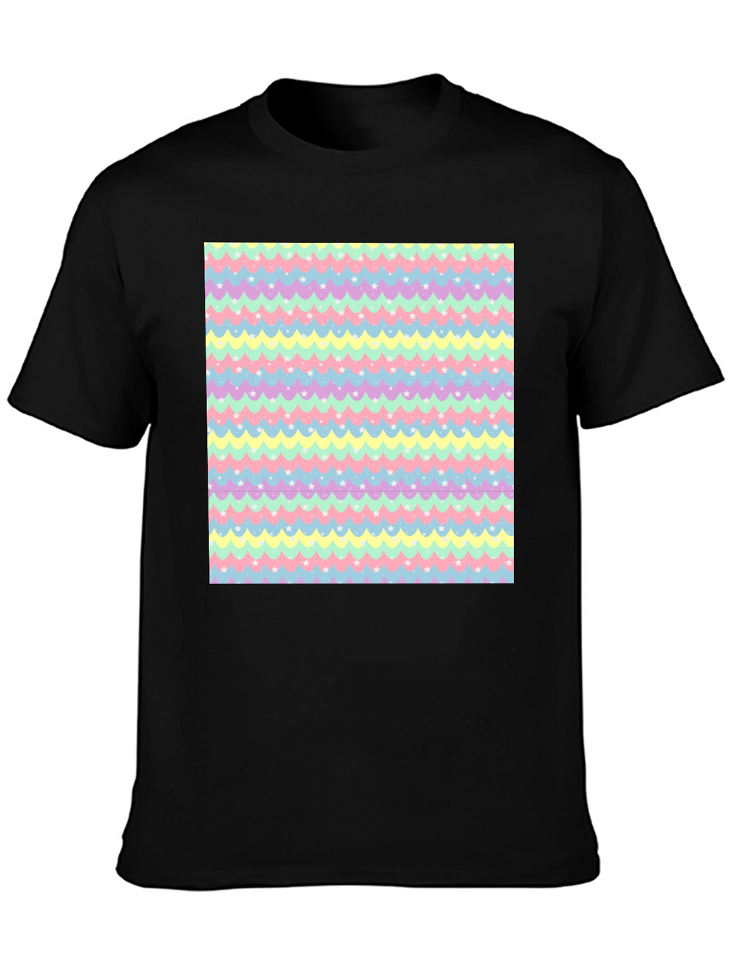 Pastel Waves & Stars Black Tee