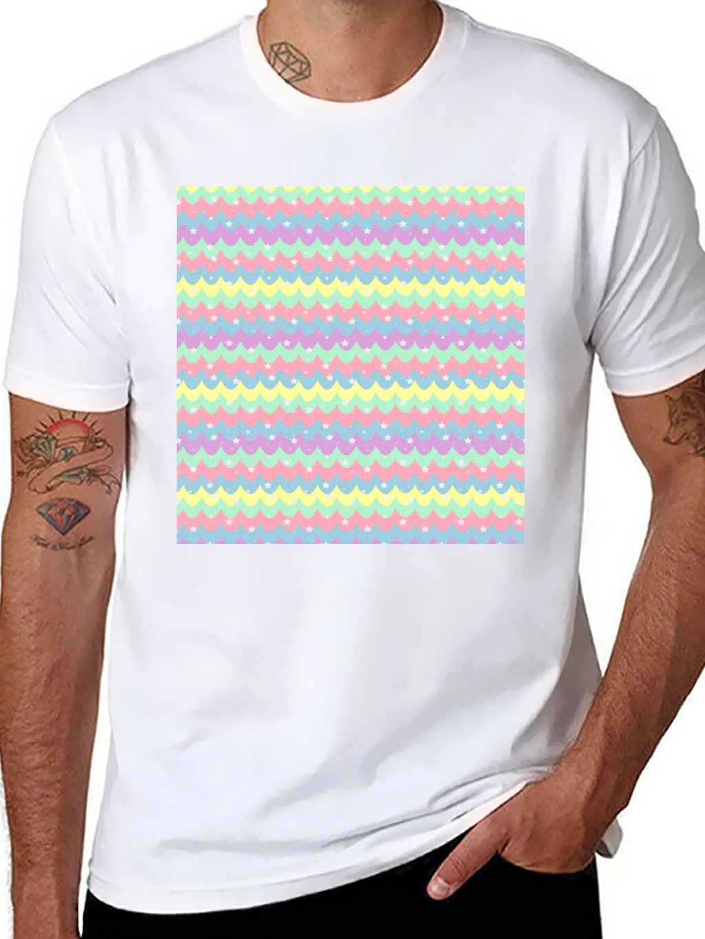 Pastel Waves & Stars Black Tee