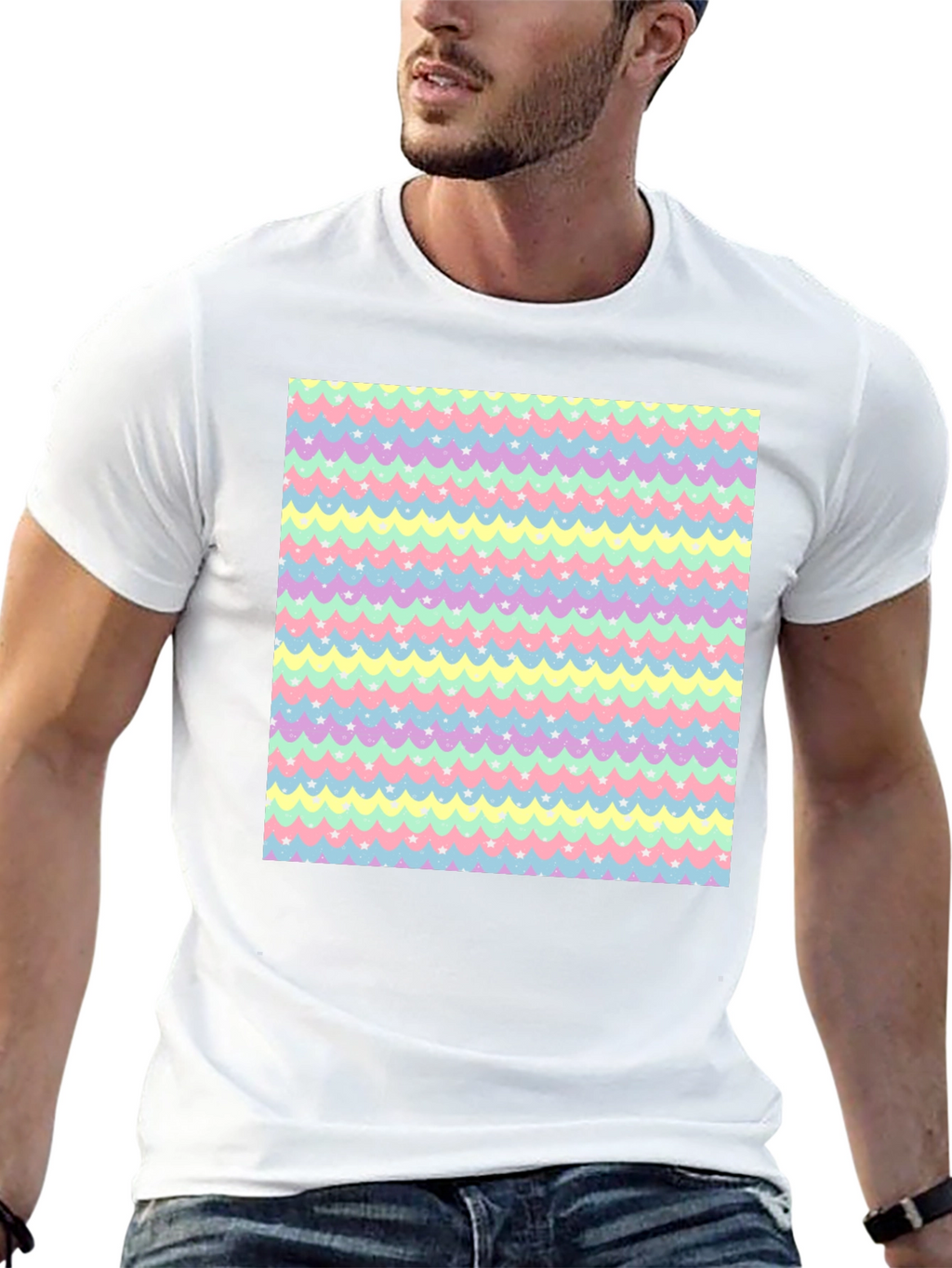 Pastel Waves & Stars Black Tee