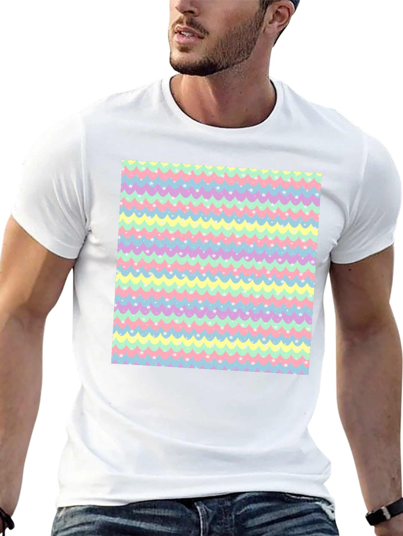 Pastel Waves & Stars Black Tee