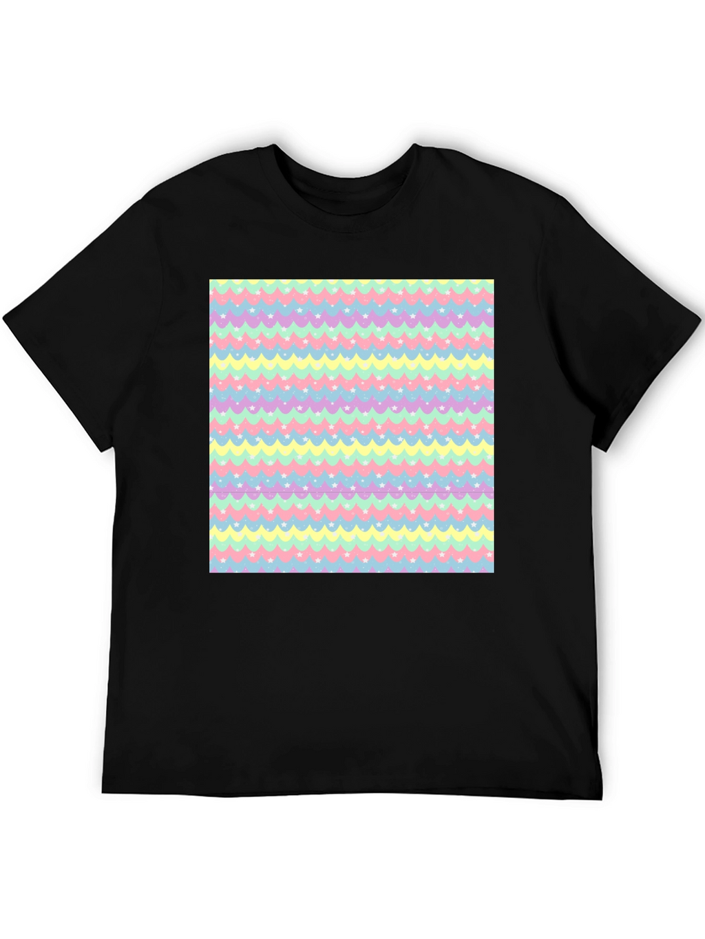 Pastel Waves & Stars Black Tee