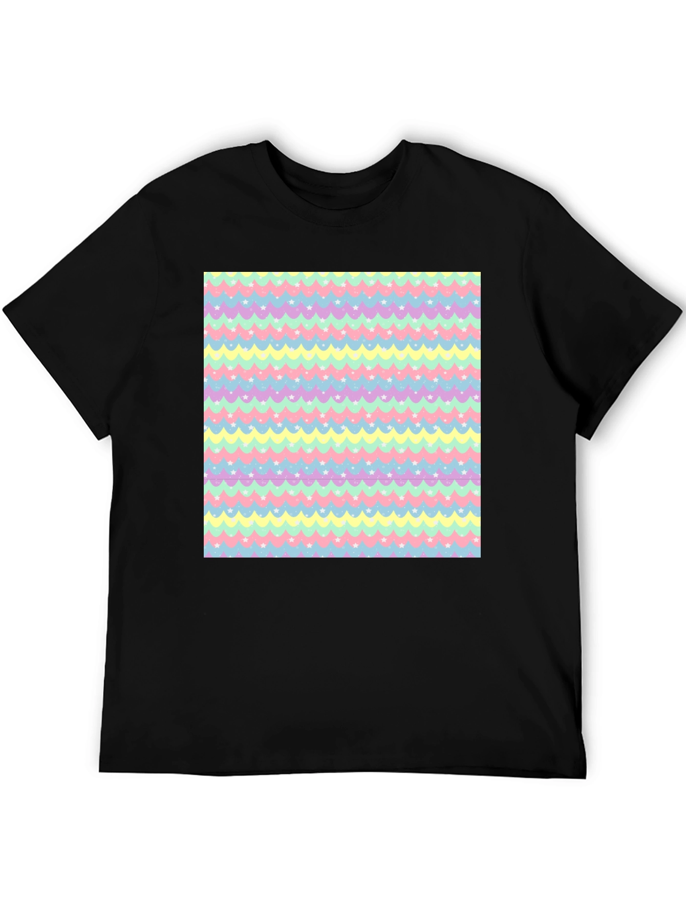Pastel Waves & Stars Black Tee