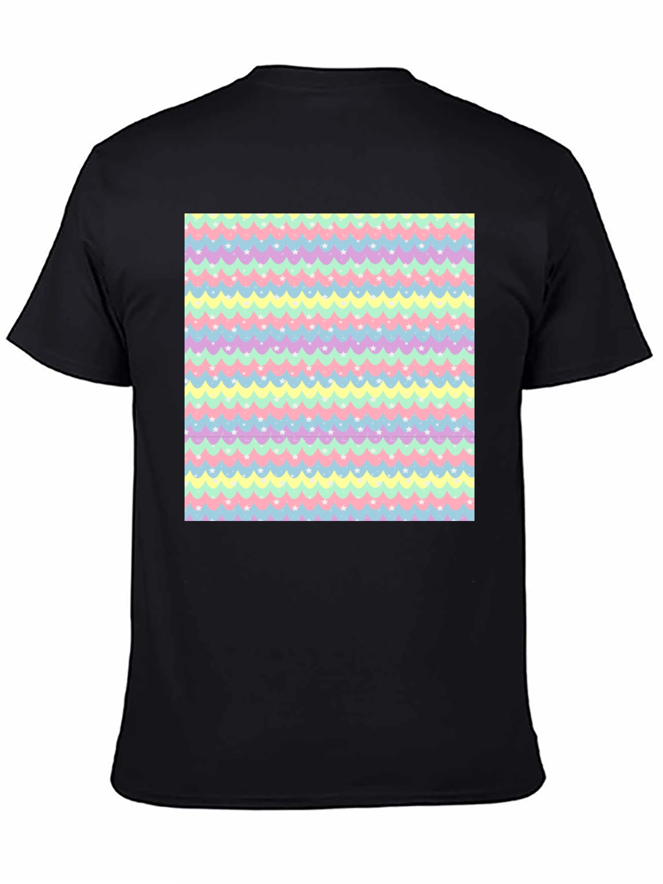 Pastel Waves & Stars Black Tee