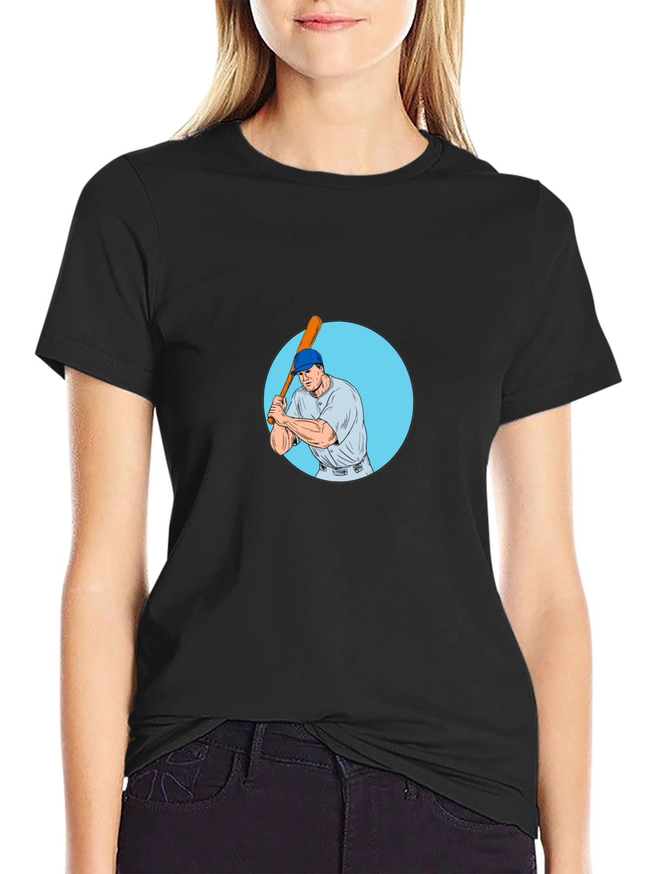 Batter Up! Baseball Player Graphic Tee - Black