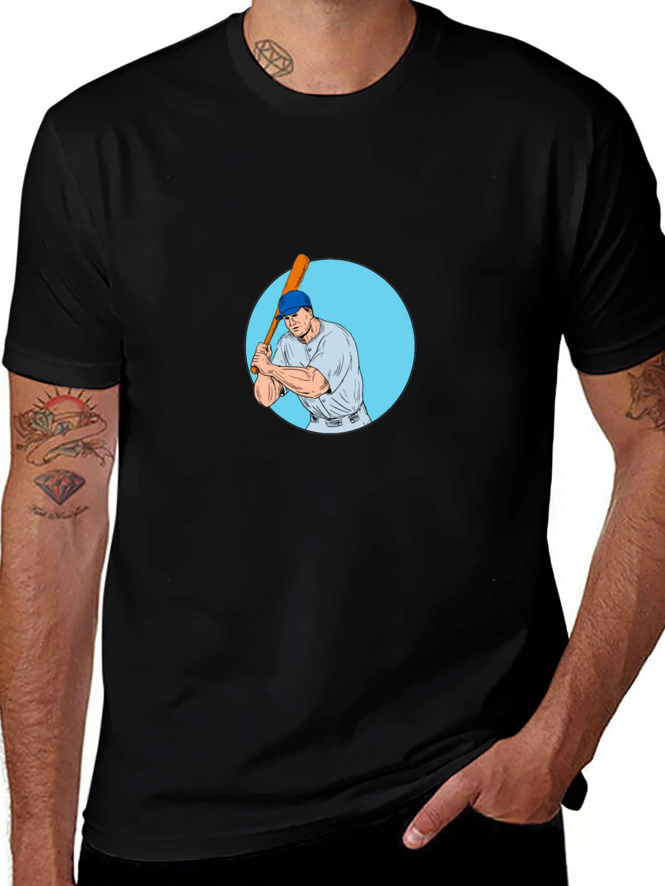 Batter Up! Baseball Player Graphic Tee - Black