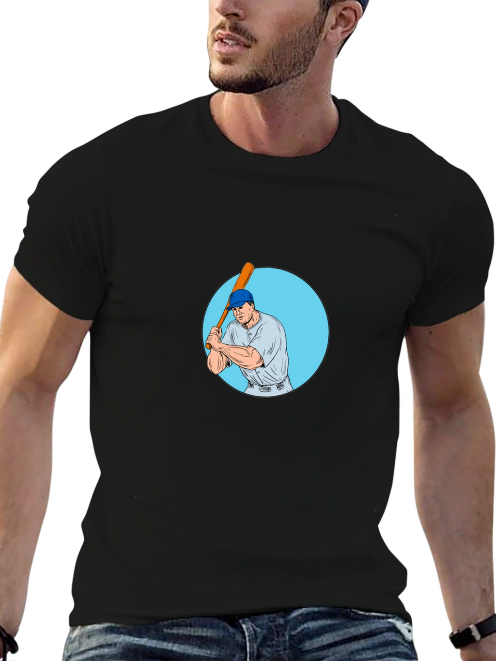 Batter Up! Baseball Player Graphic Tee - Black