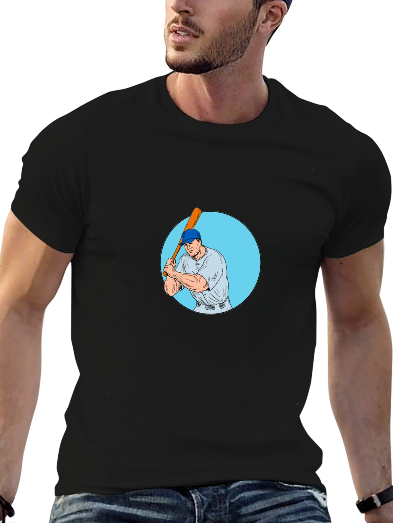 Batter Up! Baseball Player Graphic Tee - Black