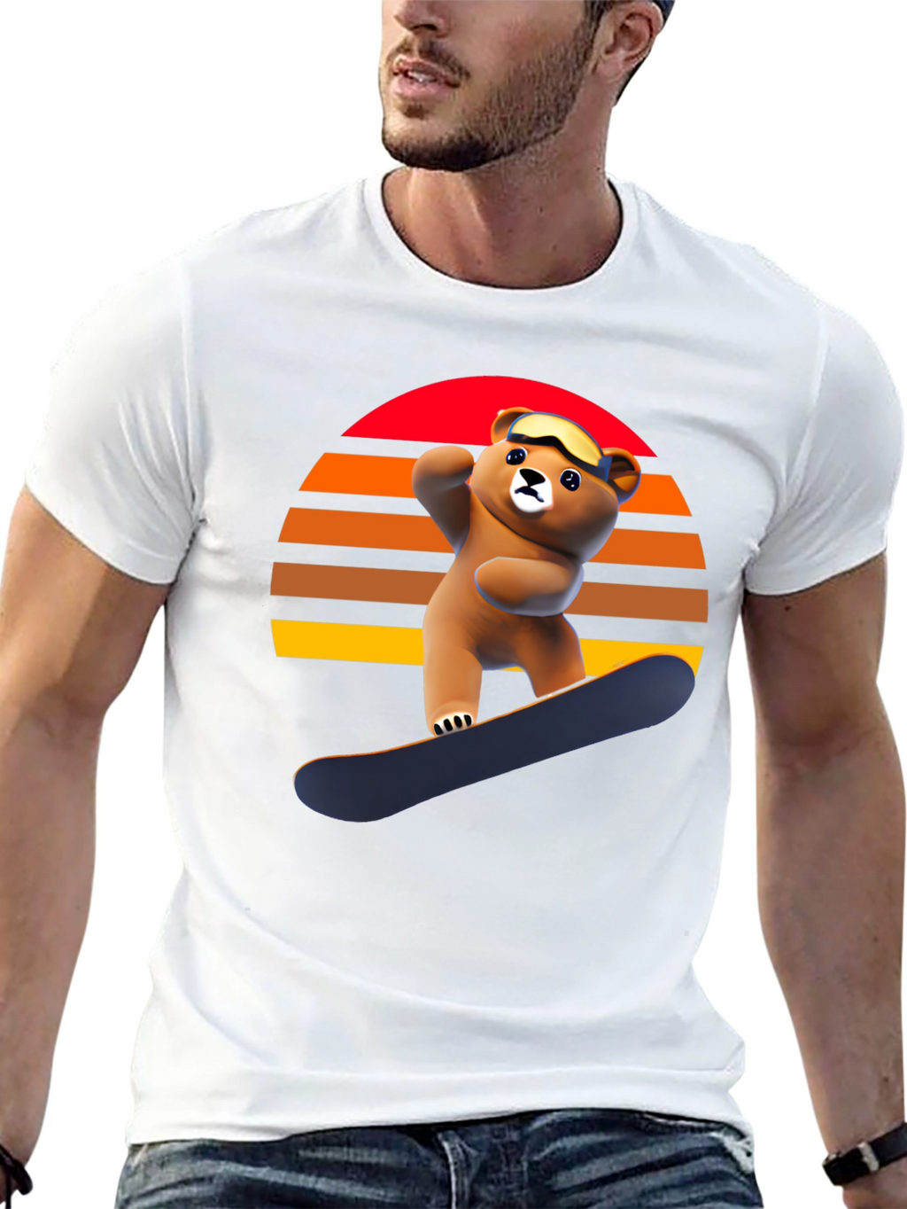 Snowboarding Bear Graphic Tee - Retro Style